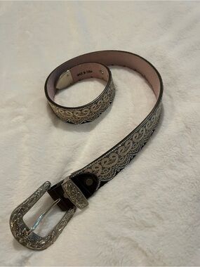 Embellished Brown Western Belt with Silver Lace Detailing
